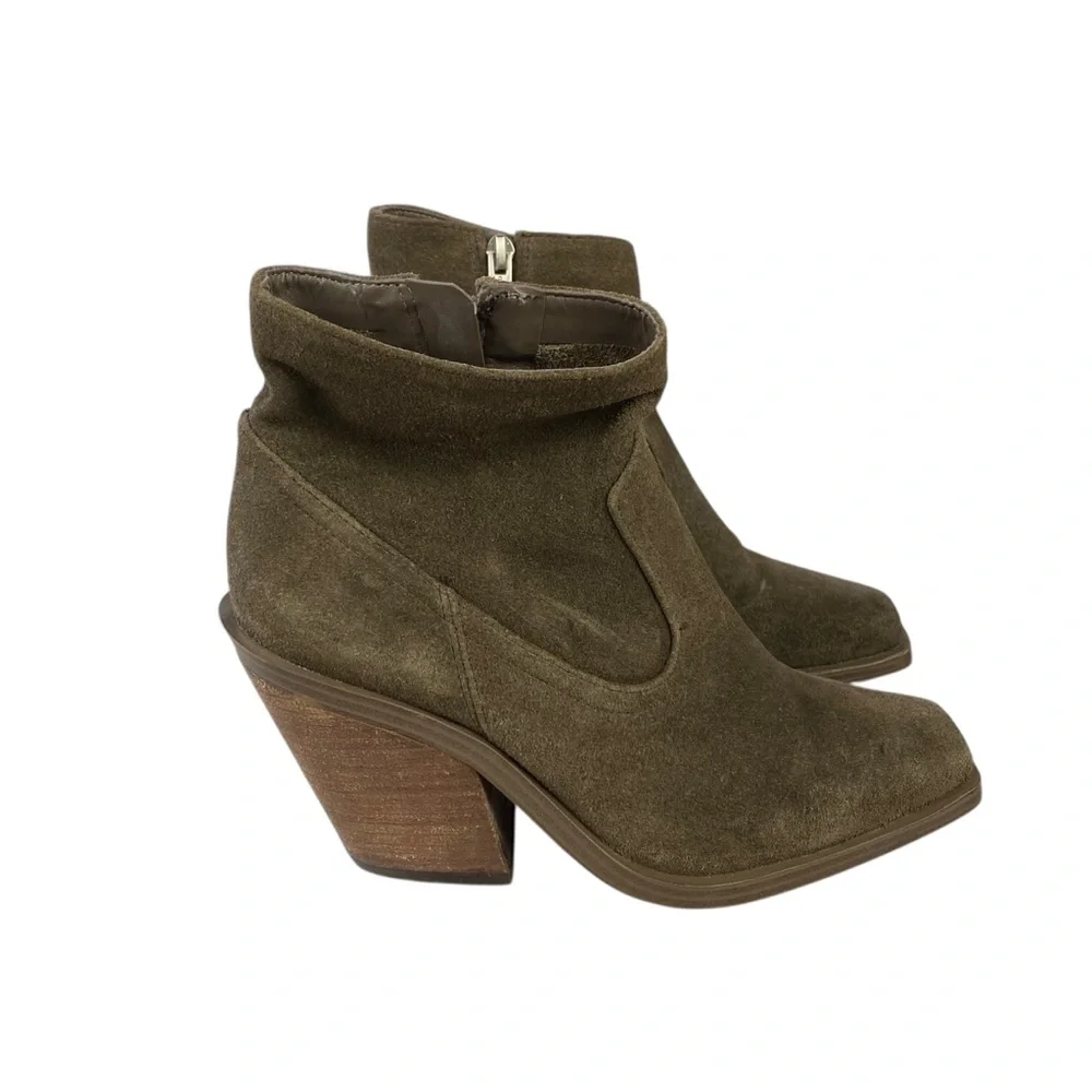 Vince Camuto Suede Leather Amtinda Western Sable Squared Toe Ankle Heeled Boots‎
